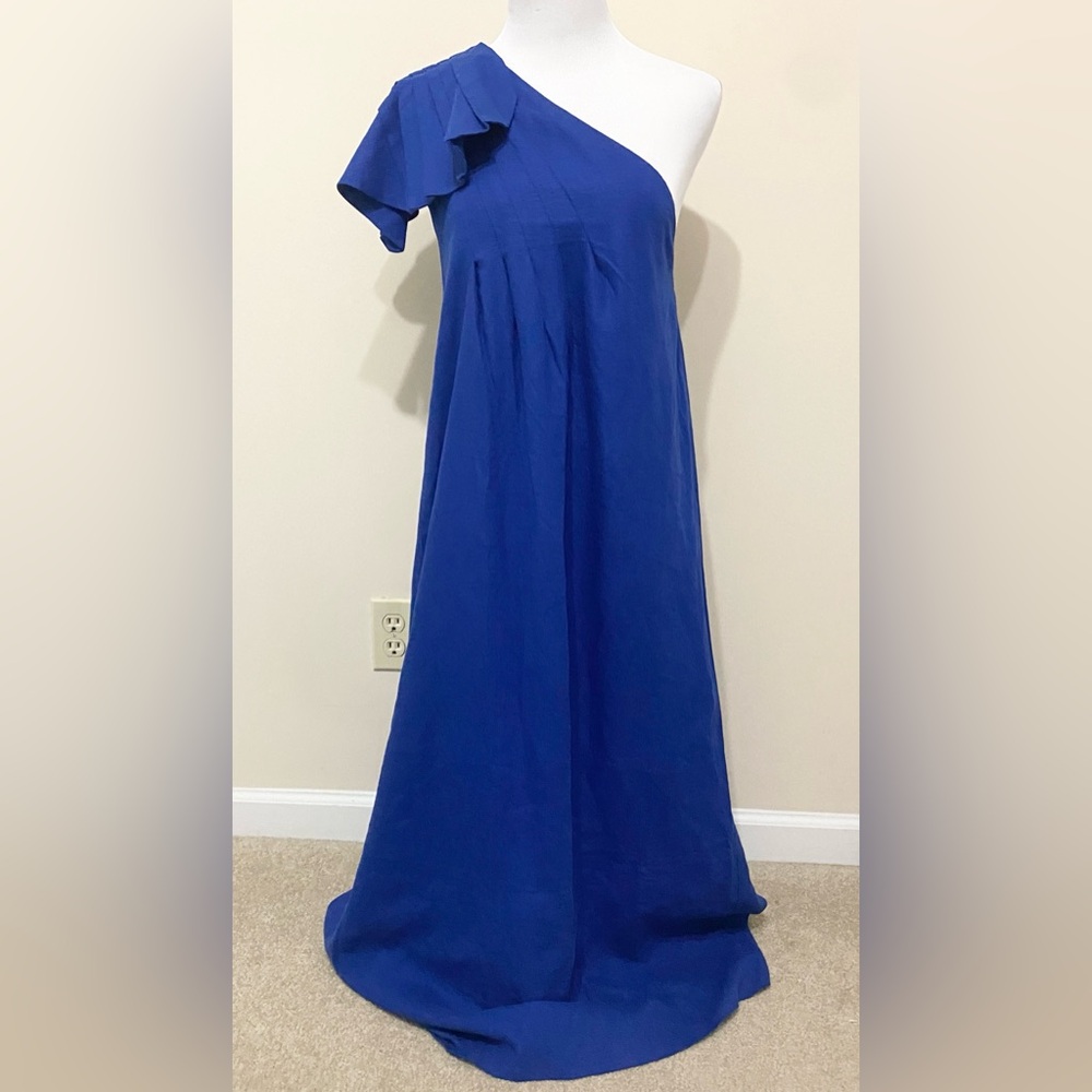 Farm Rio Navy Blue One Shoulder Leaf Maxi Dress